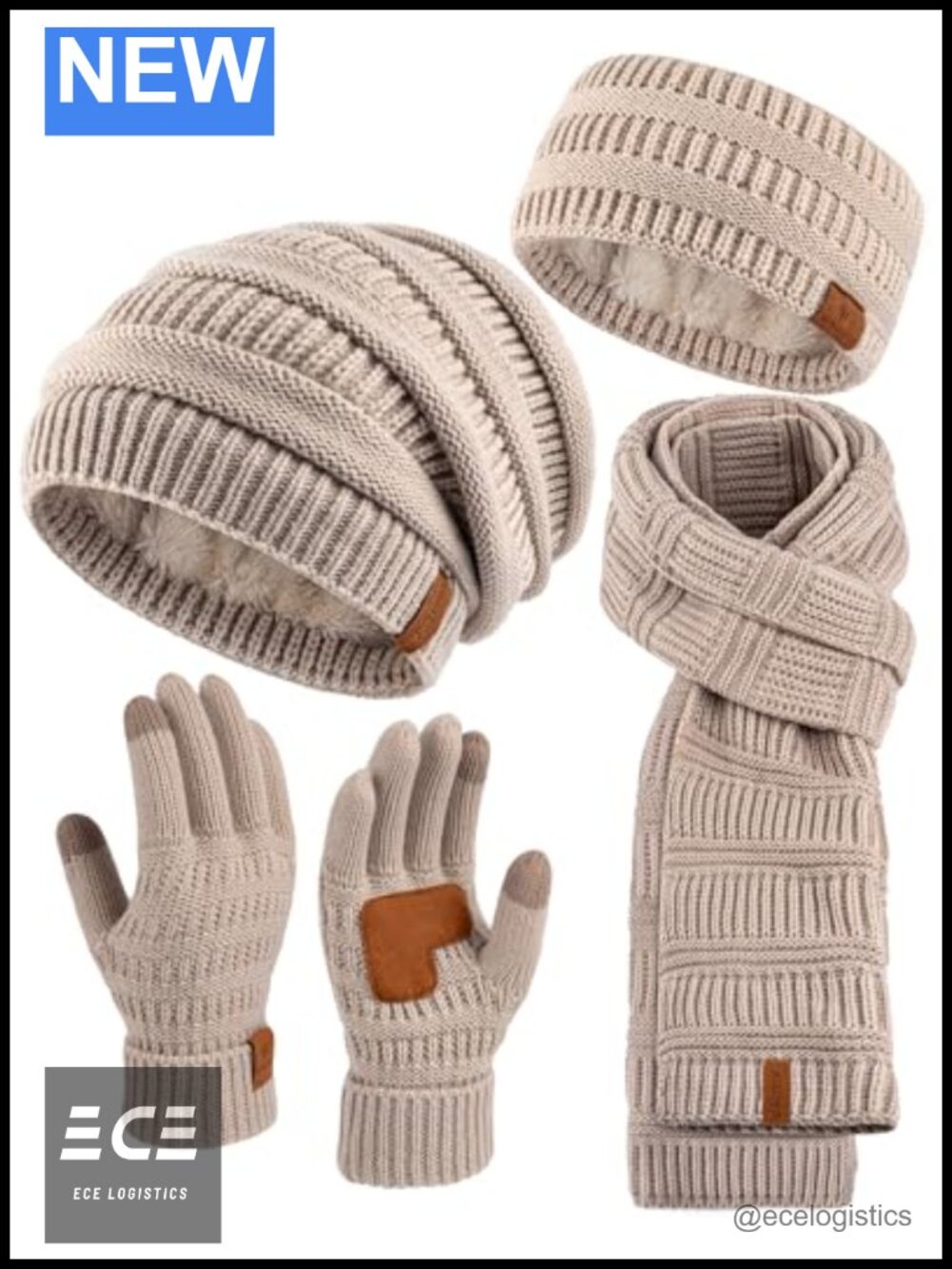 Women's 4-Piece Fleece Lined Beanie Scarf Gloves Headband Set Winter